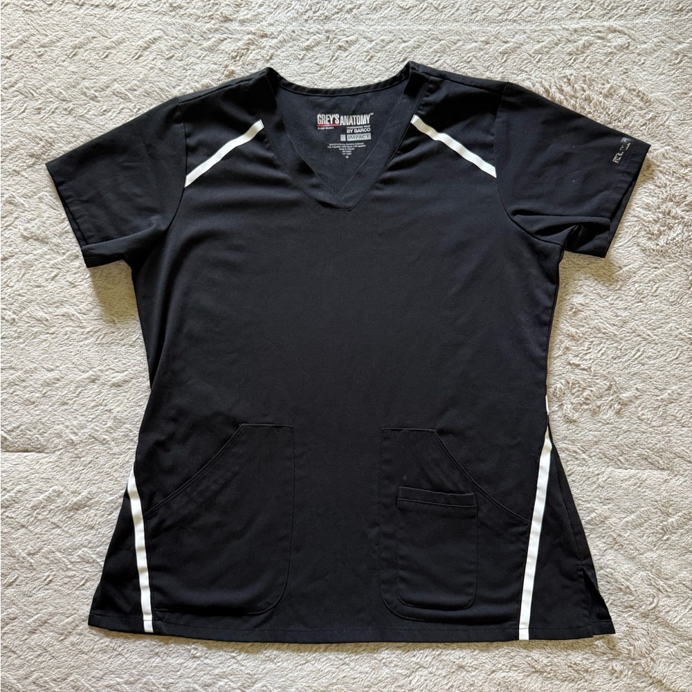 Grey's Anatomy Black Scrub Top with White Details